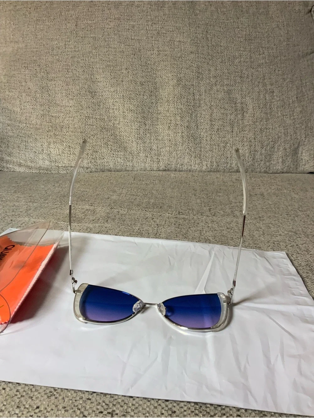 Quay Australia Clear Frame Sunglasses with Blue-to-Red Gradient Lenses